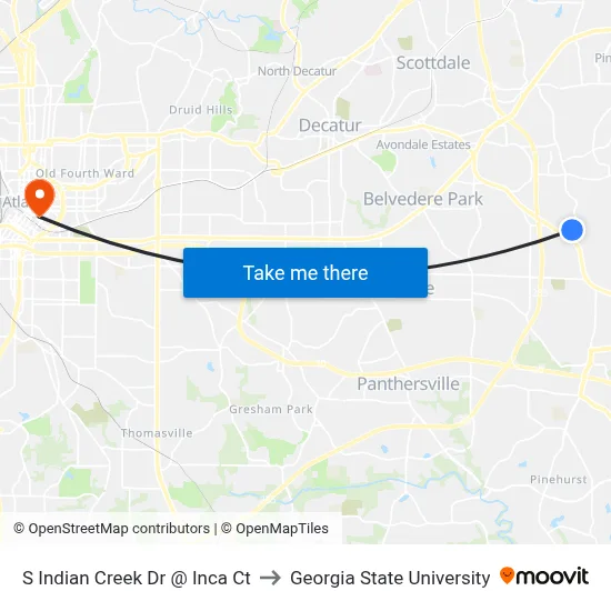 S Indian Creek Dr @ Inca Ct to Georgia State University map