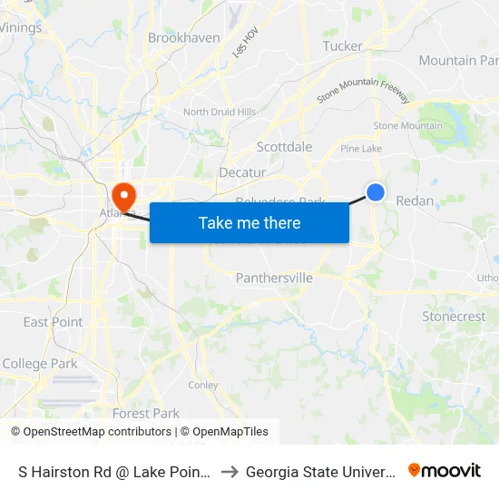S Hairston Rd @ Lake Point Dr to Georgia State University map
