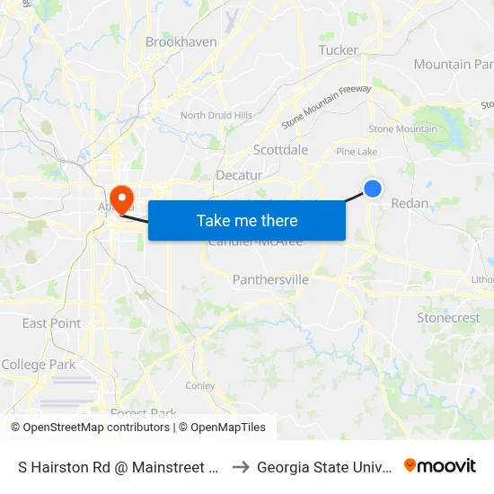 S Hairston Rd @ Mainstreet Park Dr to Georgia State University map