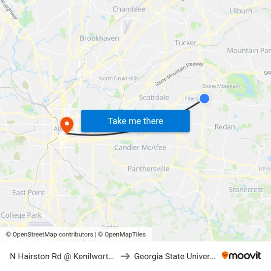 N Hairston Rd @ Kenilworth Dr to Georgia State University map