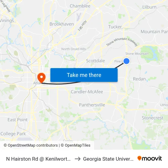 N Hairston Rd @ Kenilworth Dr to Georgia State University map
