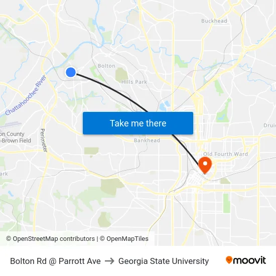 Bolton Rd @ Parrott Ave to Georgia State University map