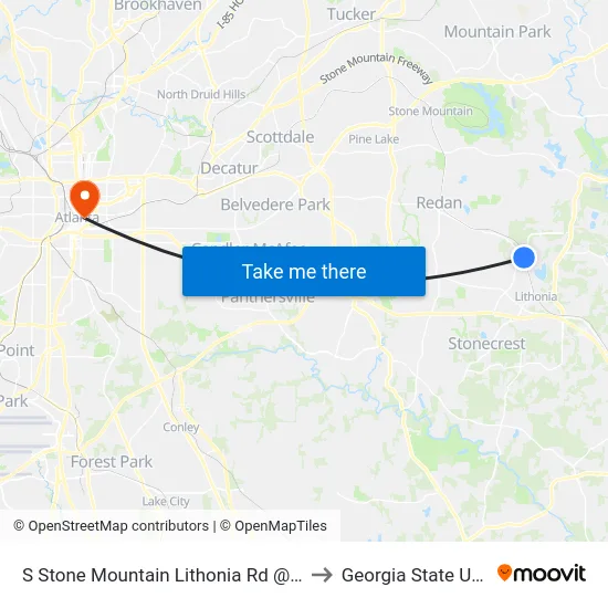 S Stone Mountain Lithonia Rd @ Chapman Rd to Georgia State University map