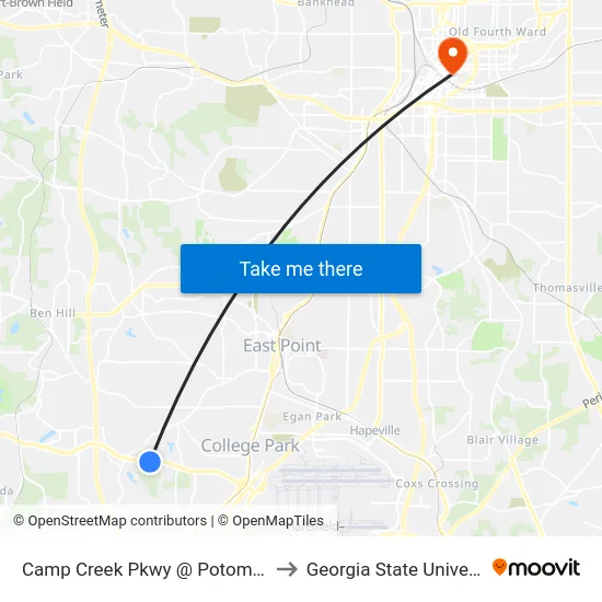 Camp Creek Pkwy @ Potomac Dr to Georgia State University map