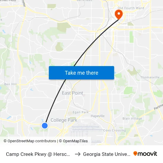 Camp Creek Pkwy @ Herschel Rd to Georgia State University map