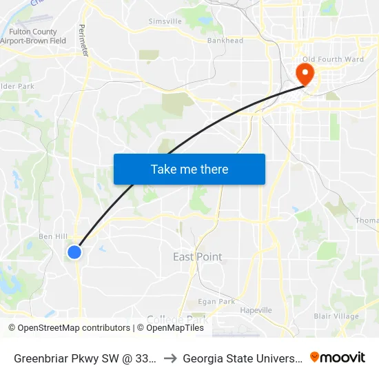 Greenbriar Pkwy SW @ 3381 to Georgia State University map