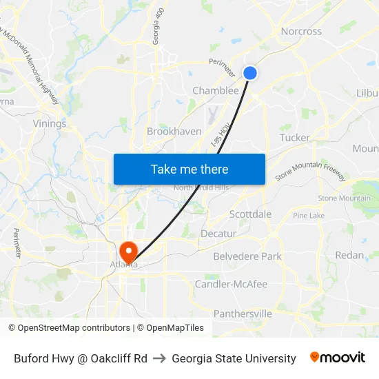 Buford Hwy @ Oakcliff Rd to Georgia State University map