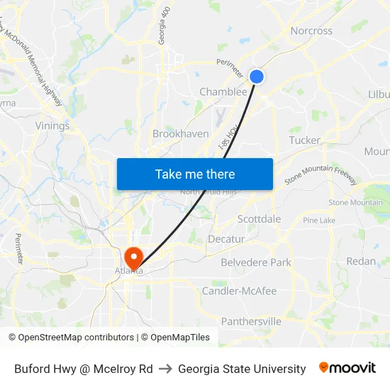 Buford Hwy @ Mcelroy Rd to Georgia State University map