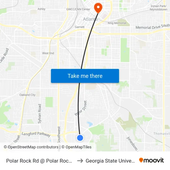 Polar Rock Rd @ Polar Rock Ave to Georgia State University map