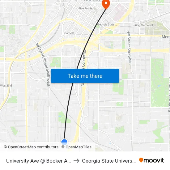 University Ave @ Booker Ave to Georgia State University map