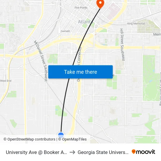 University Ave @ Booker Ave to Georgia State University map