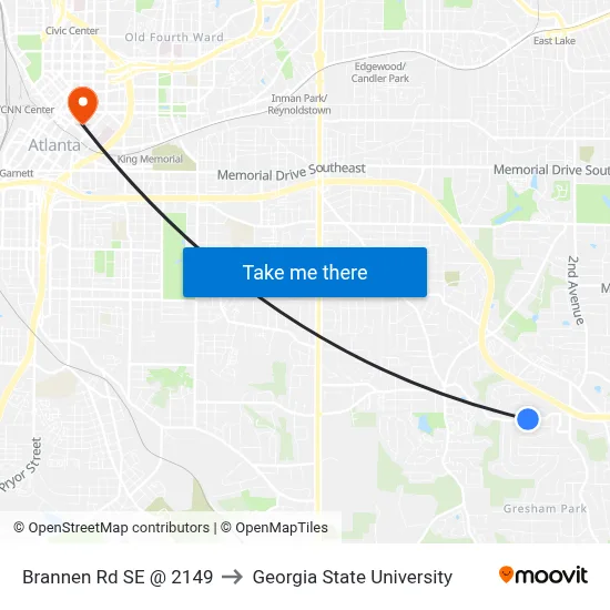 Brannen Rd SE @ 2149 to Georgia State University map