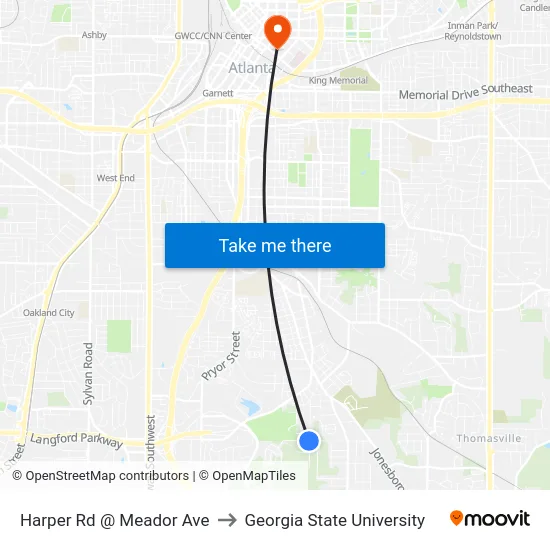 Harper Rd @ Meador Ave to Georgia State University map