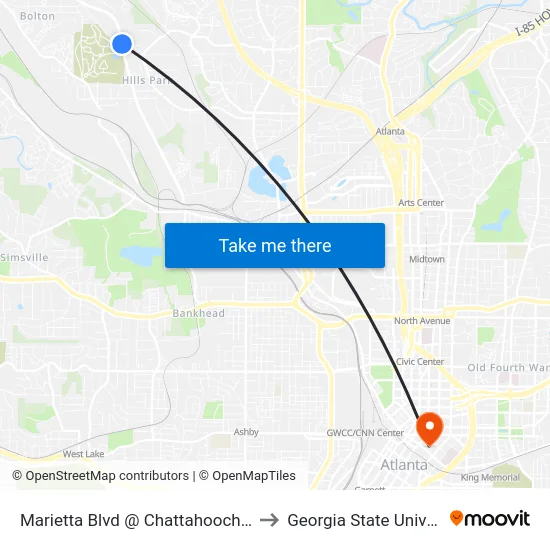 Marietta Blvd @ Chattahoochee Ave to Georgia State University map