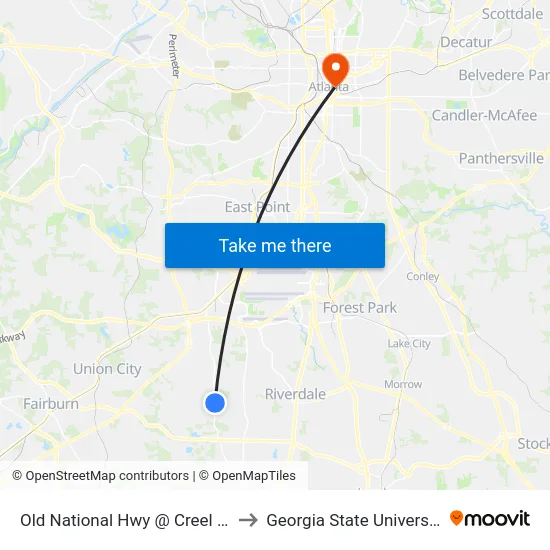Old National Hwy @ Creel Rd to Georgia State University map