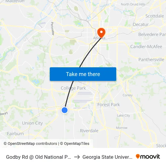 Godby Rd @ Old National Pkwy to Georgia State University map