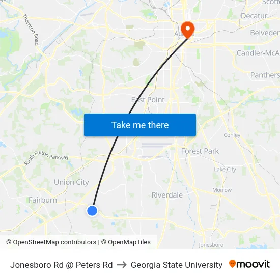 Jonesboro Rd @ Peters Rd to Georgia State University map