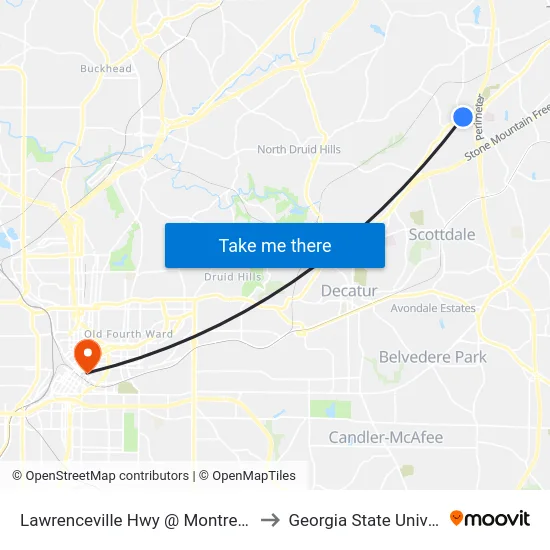 Lawrenceville Hwy @ Montreal Rd W to Georgia State University map
