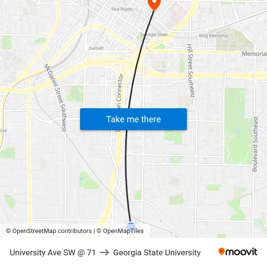 University Ave SW @ 71 to Georgia State University map