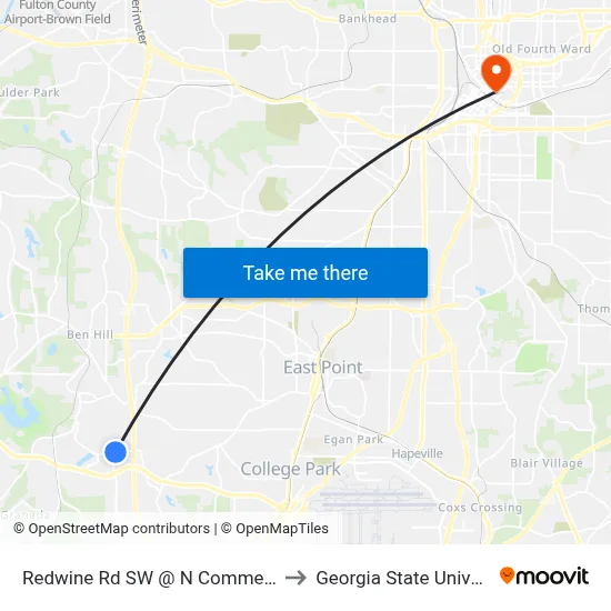 Redwine Rd SW @ N Commerce Dr to Georgia State University map