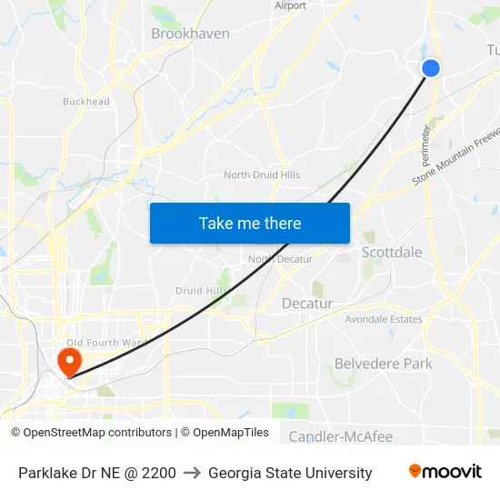 Parklake Dr NE @ 2200 to Georgia State University map
