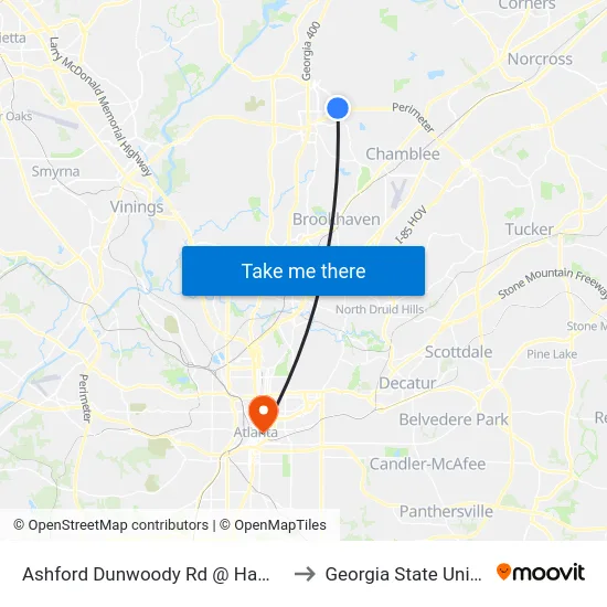 Ashford Dunwoody Rd @ Hammond Dr to Georgia State University map