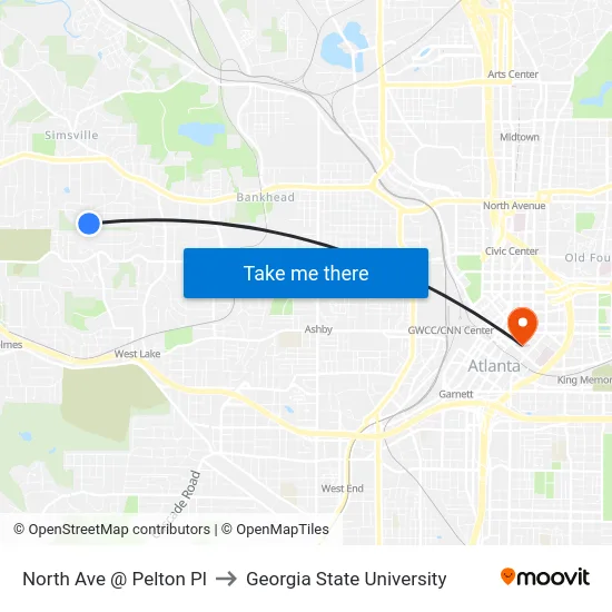 North Ave @ Pelton Pl to Georgia State University map