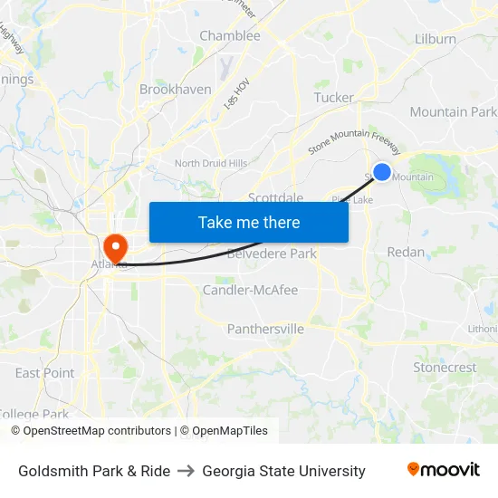 Goldsmith Park & Ride to Georgia State University map