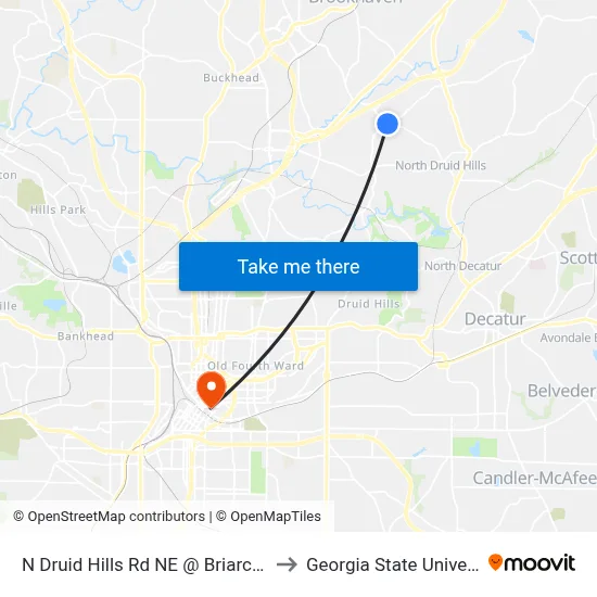 N Druid Hills Rd NE @ Briarcliff Rd to Georgia State University map