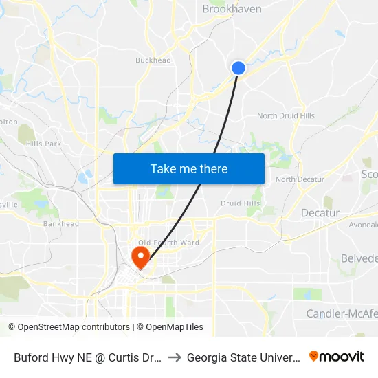 Buford Hwy NE @ Curtis Dr NE to Georgia State University map