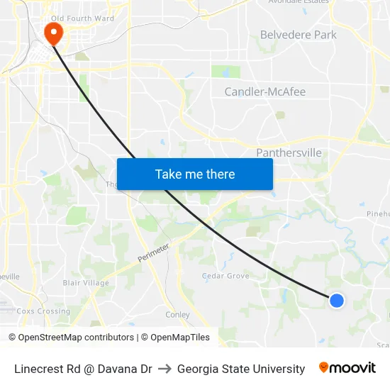 Linecrest Rd @ Davana Dr to Georgia State University map