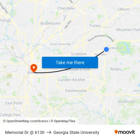 Memorial Dr @ 6130 to Georgia State University map