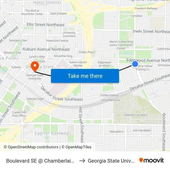 Boulevard SE @ Chamberlain St SE to Georgia State University map