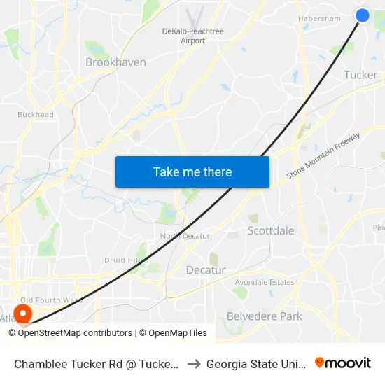 Chamblee Tucker Rd @ Tucker Norcros to Georgia State University map