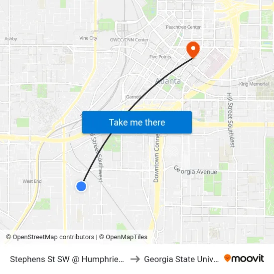 Stephens St SW @ Humphries St SW to Georgia State University map