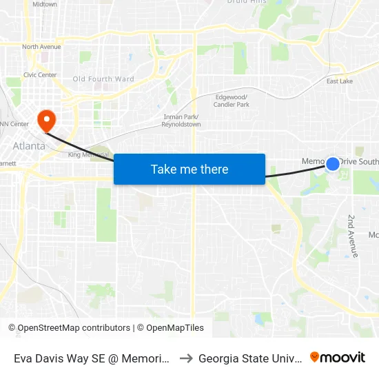 Eva Davis Way SE @ Memorial Dr SE to Georgia State University map