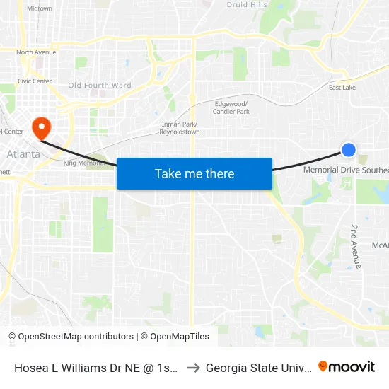 Hosea L Williams Dr NE @ 1st Ave SE to Georgia State University map