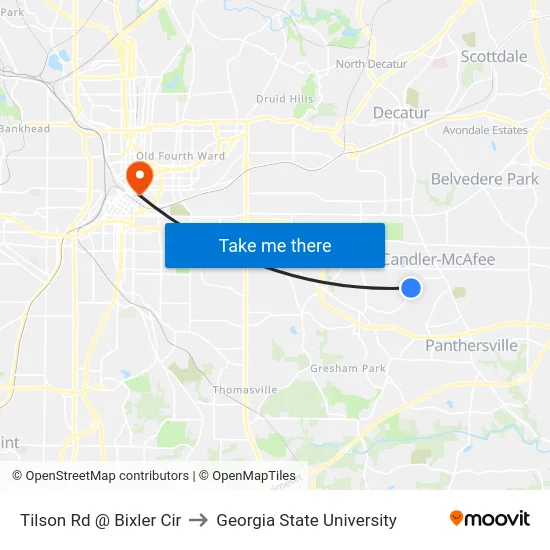 Tilson Rd @ Bixler Cir to Georgia State University map