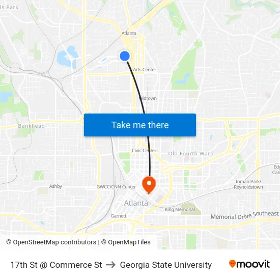 17th St @ Commerce St to Georgia State University map