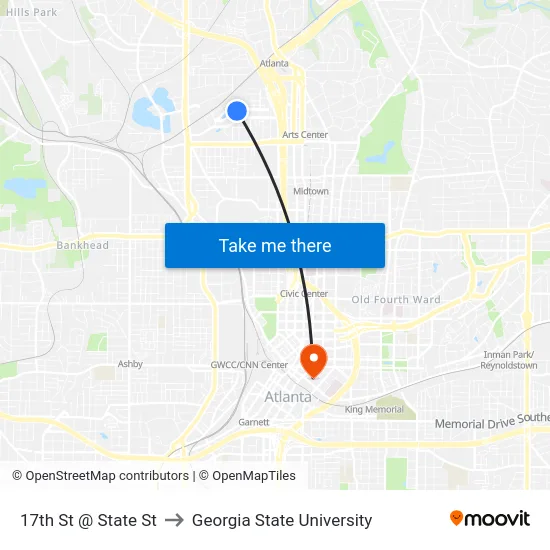 17th St @ State St to Georgia State University map