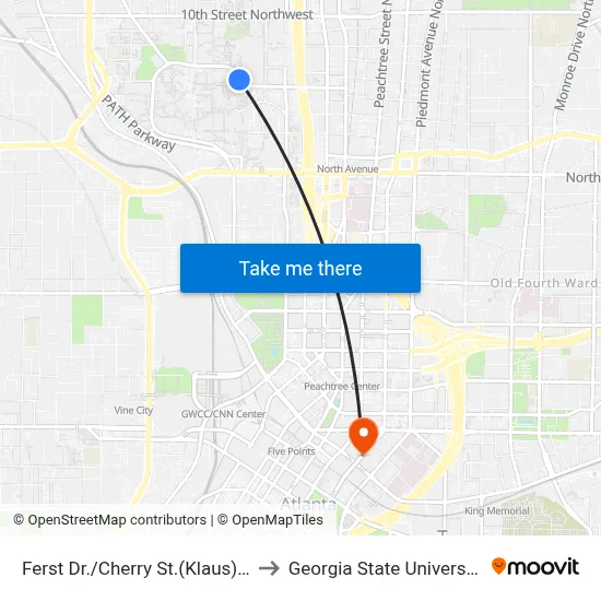 Ferst Dr./Cherry St.(Klaus) S to Georgia State University map