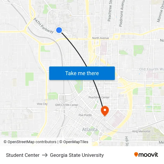 Student Center to Georgia State University map
