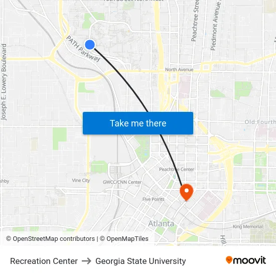 Recreation Center to Georgia State University map