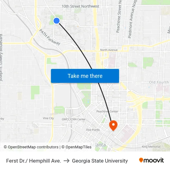 Ferst Dr./ Hemphill Ave. to Georgia State University map