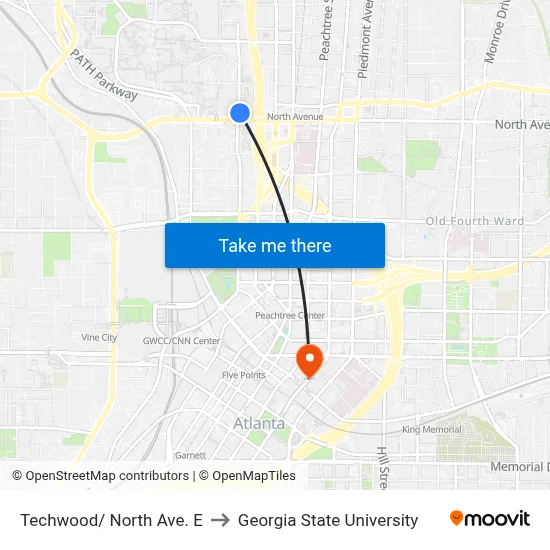 Techwood/ North Ave. E to Georgia State University map