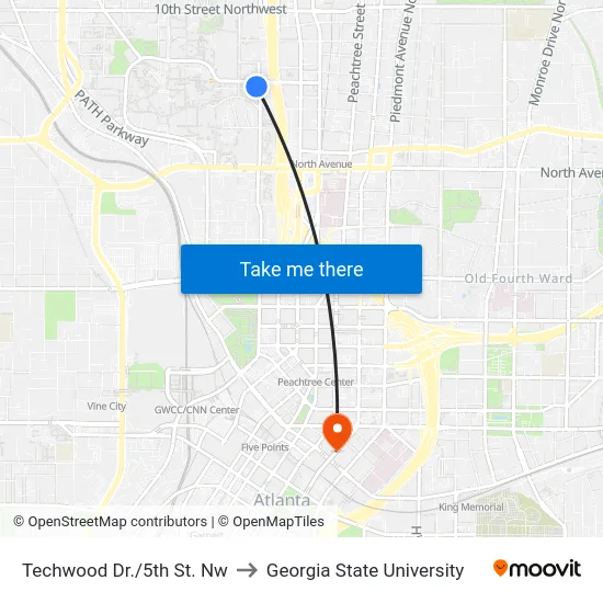 Techwood Dr./5th St. Nw to Georgia State University map