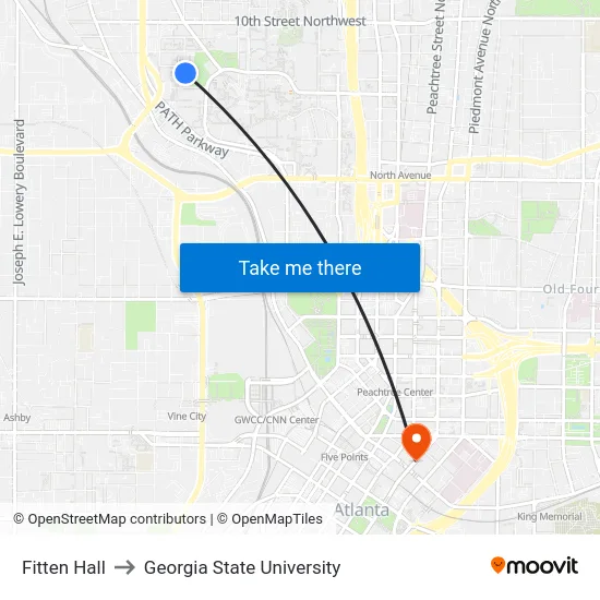 Fitten Hall to Georgia State University map