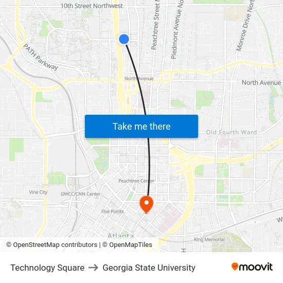 Technology Square to Georgia State University map