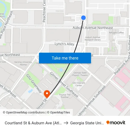 Courtland St & Auburn Ave (Atlanta Life) to Georgia State University map