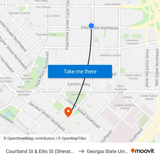 Courtland St & Ellis St (Sheraton Atlanta) to Georgia State University map